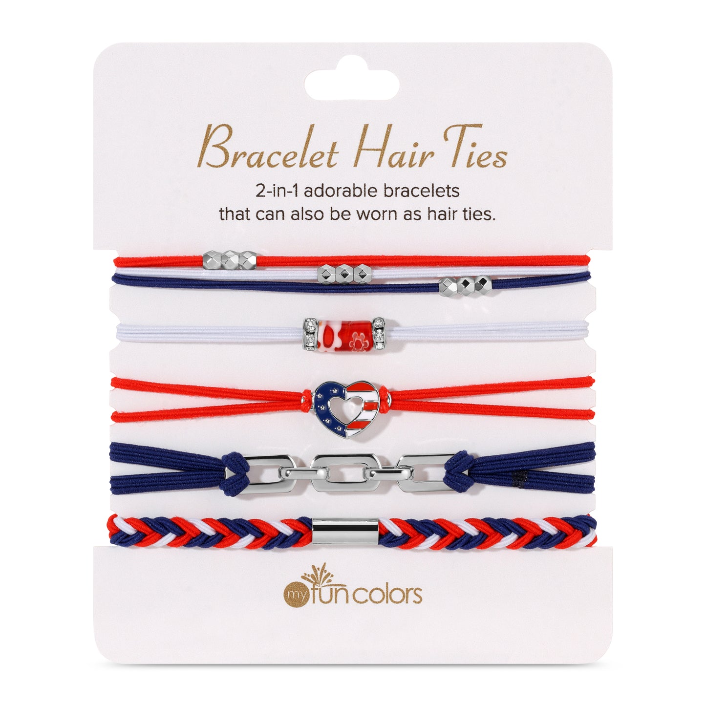 Red, White and Blue Bracelet Hair Ties