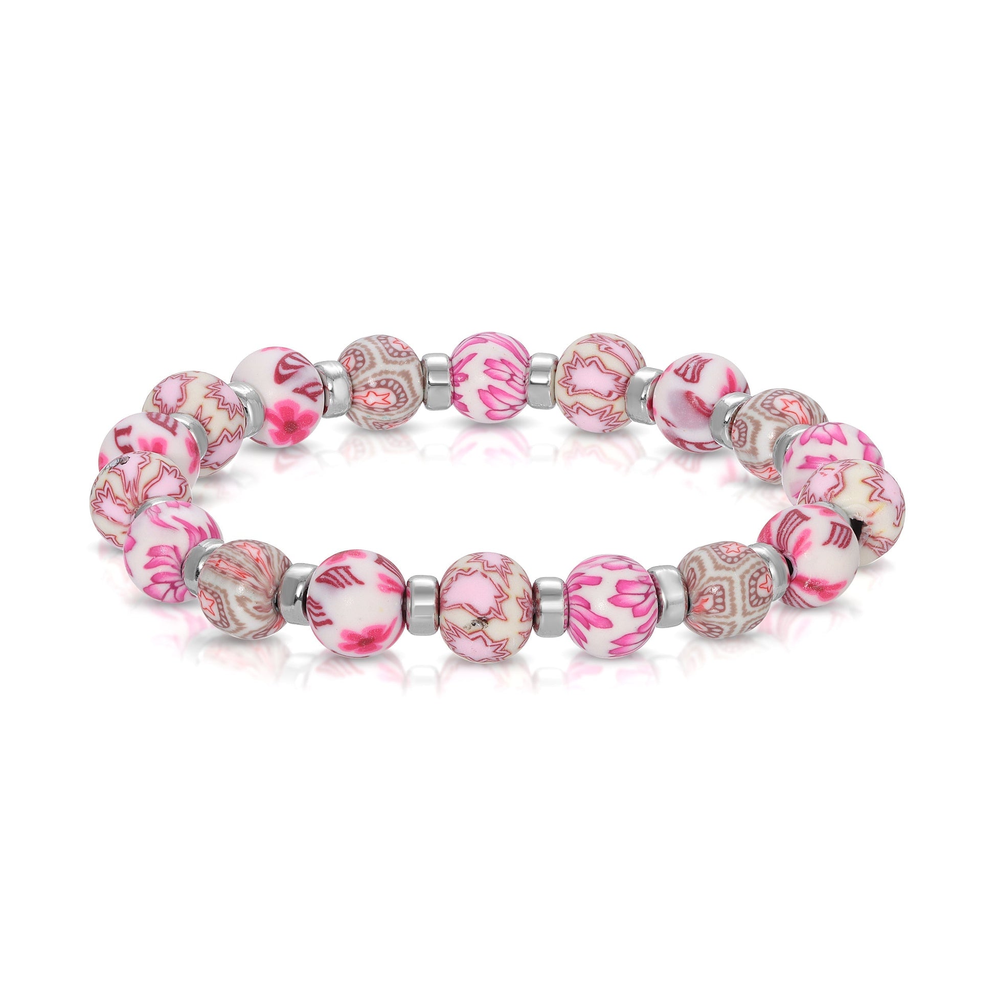 pink and white floral beaded bracelet