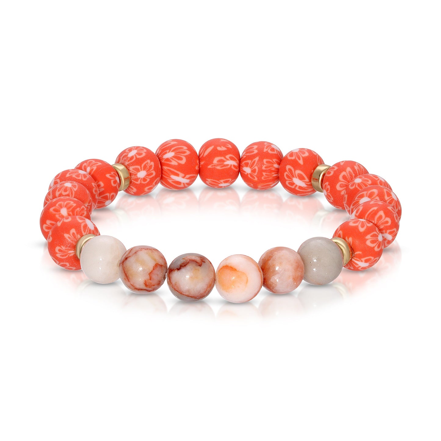 orange beaded bracelet with floral designs