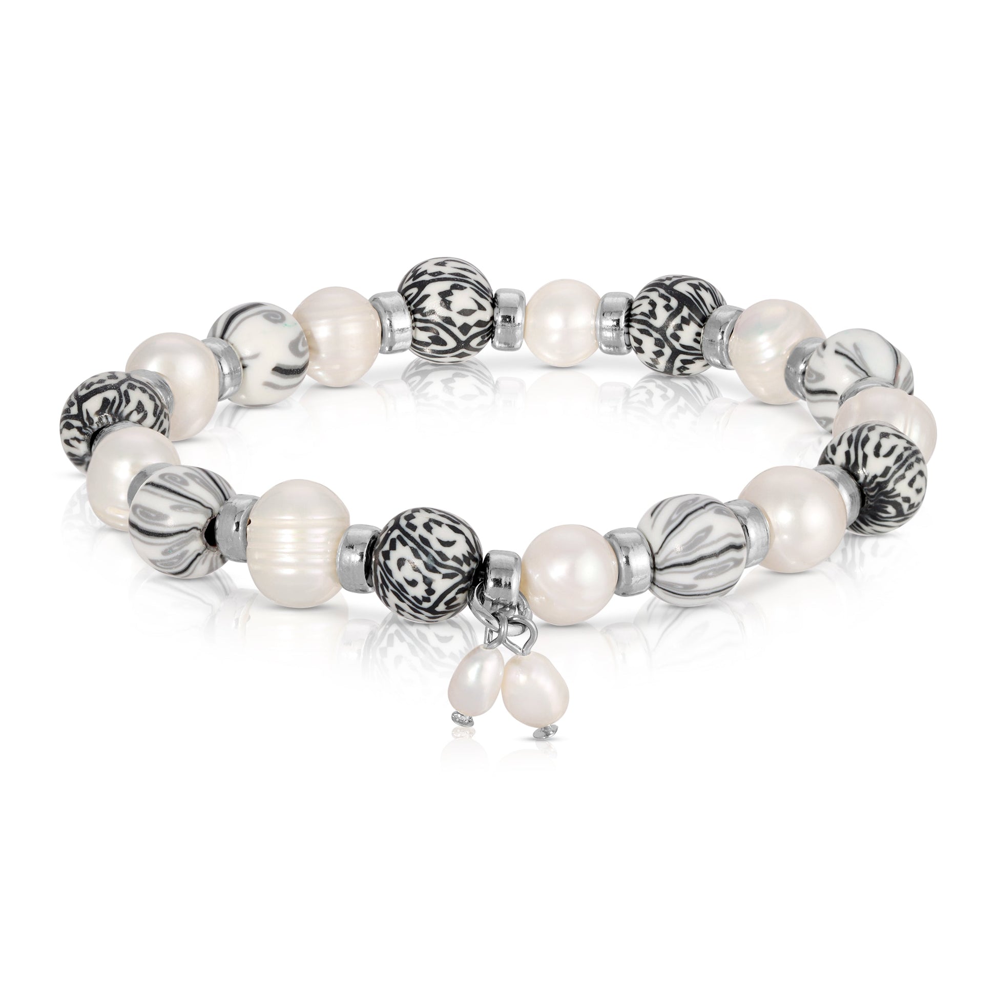 black and white beaded bracelet with pearls