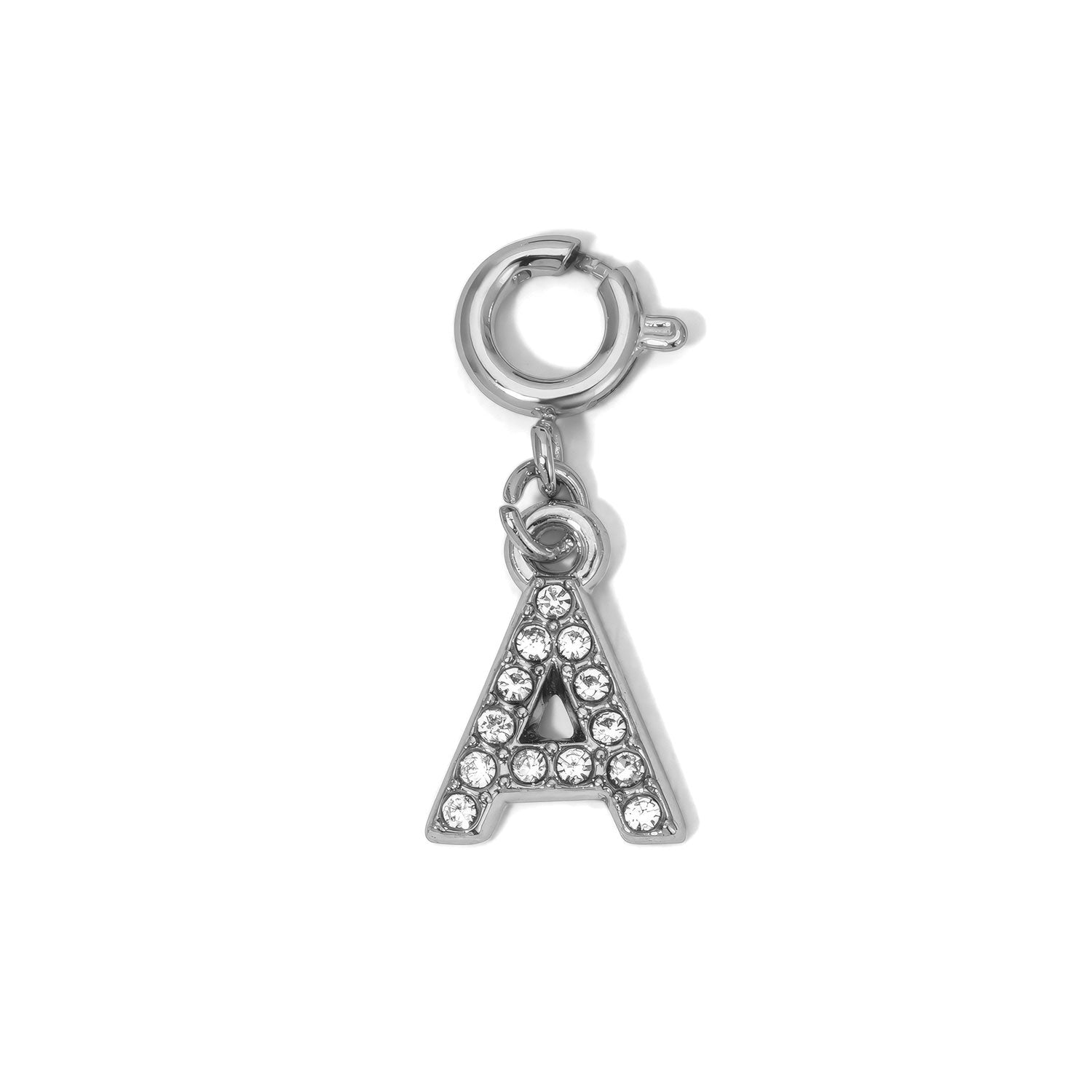 silver diamond studded letter a charm