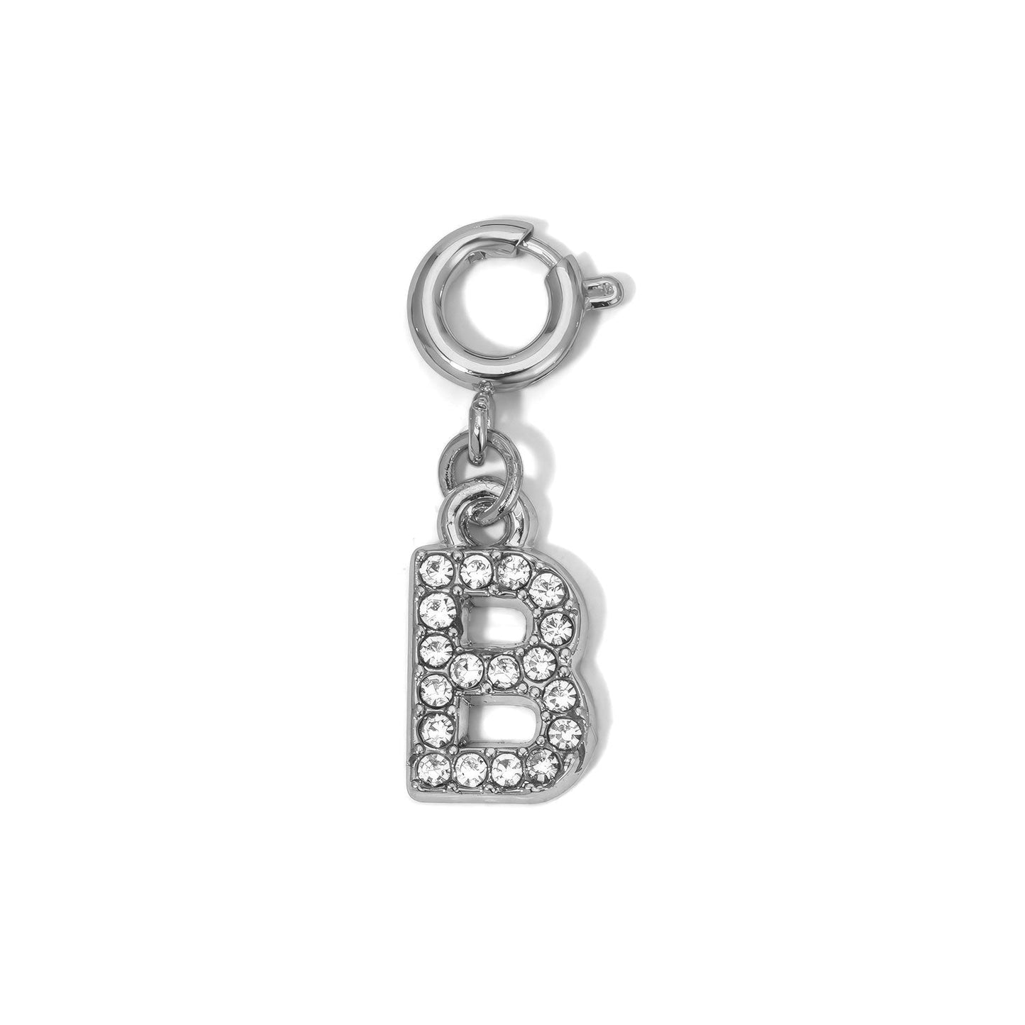 silver rhinestone letter b charm pendant
