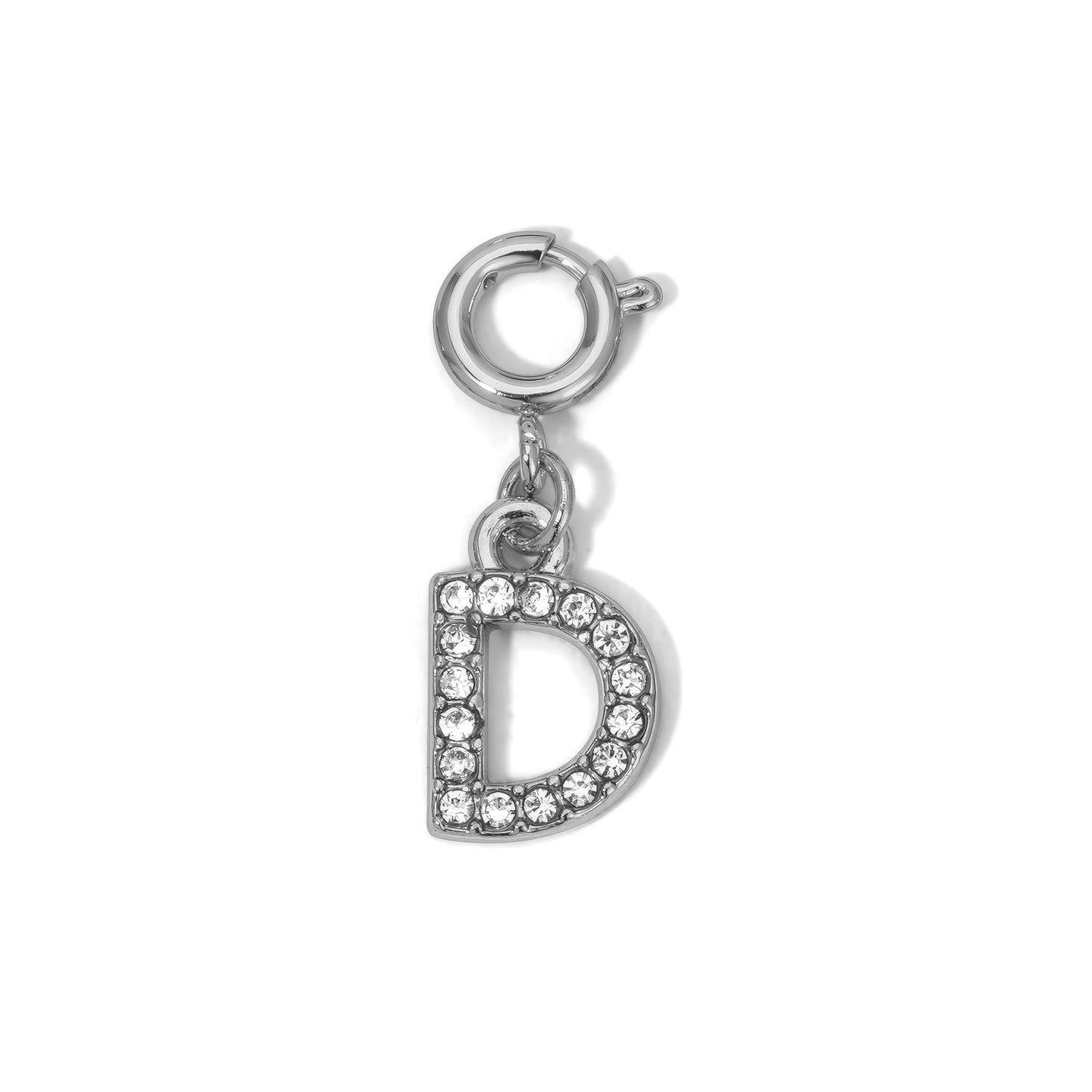 silver letter d charm with diamonds