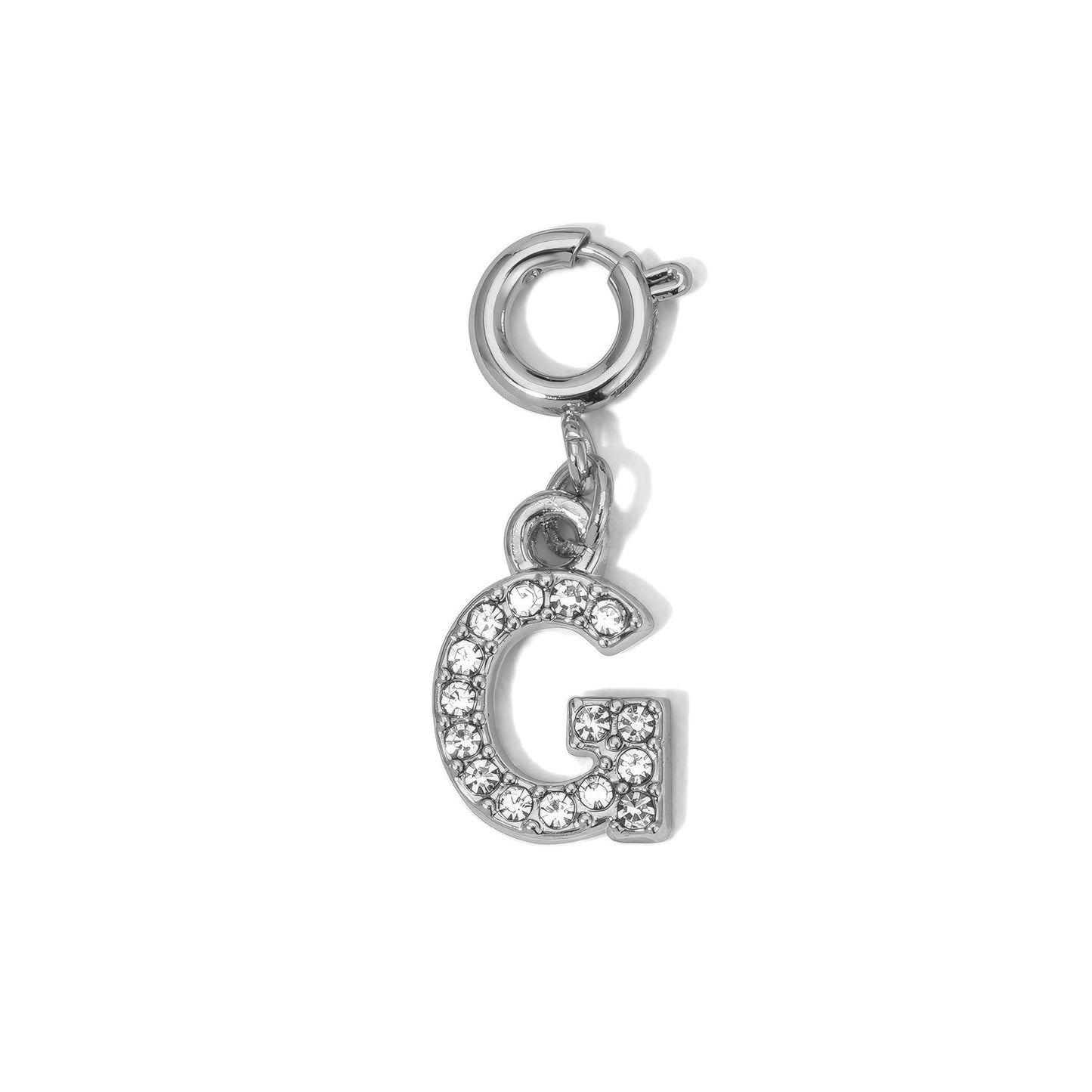 g shaped crystal encrusted charm pendant