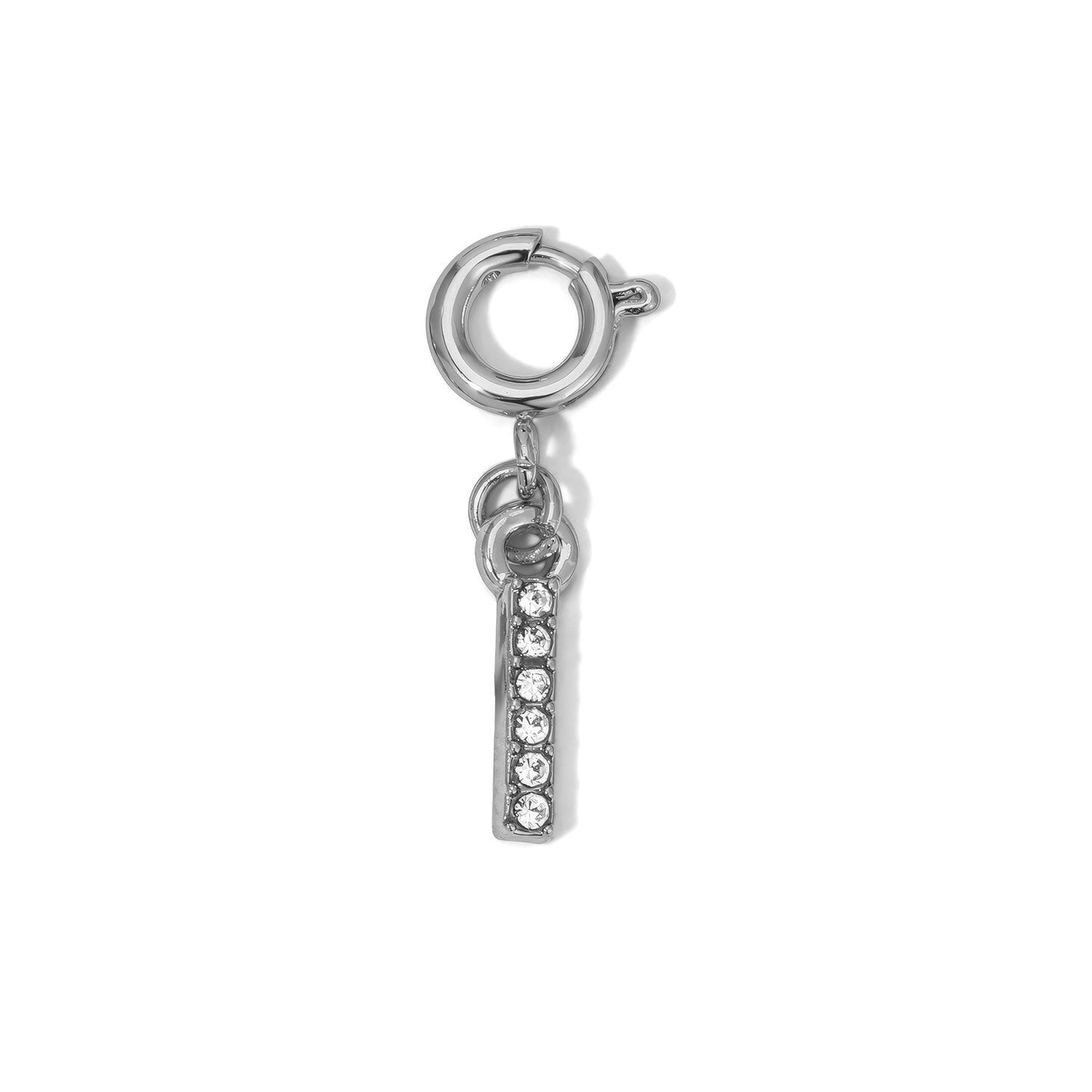 silver earring with crystal studded bar charm
