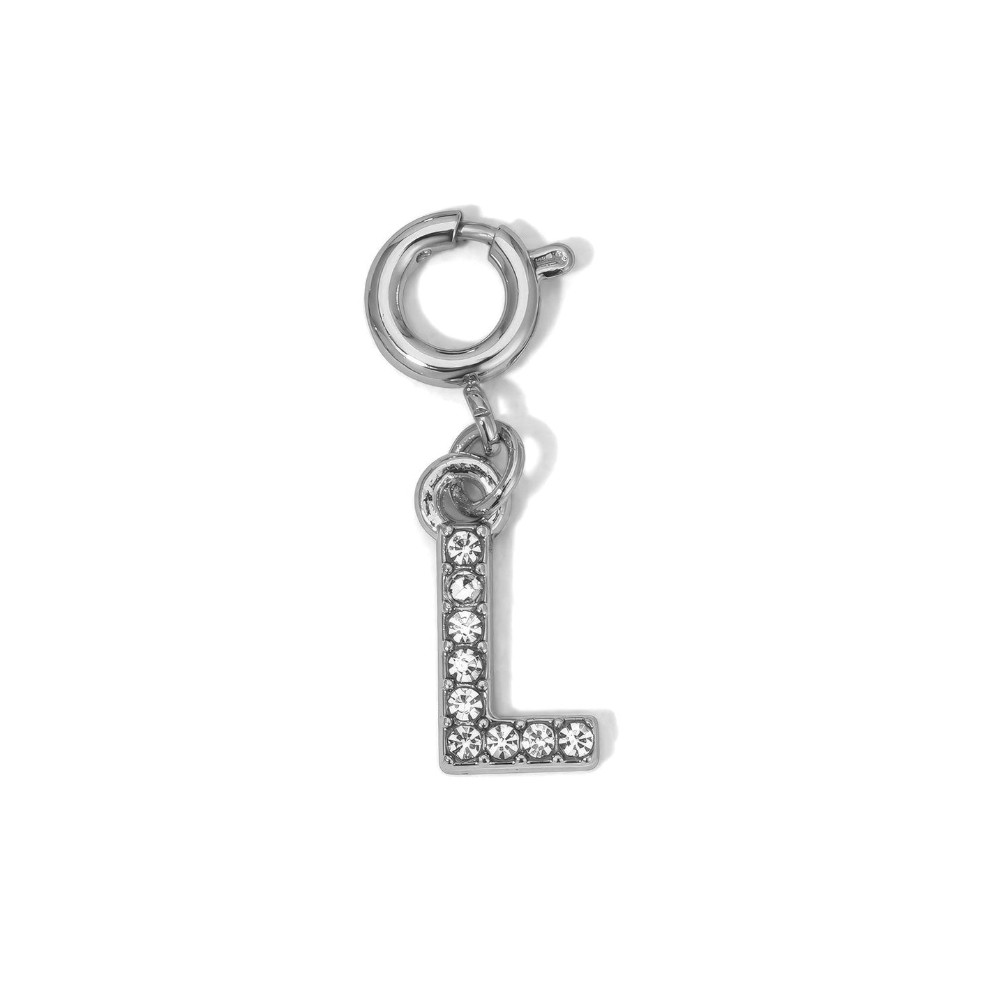 silver letter l charm with diamonds