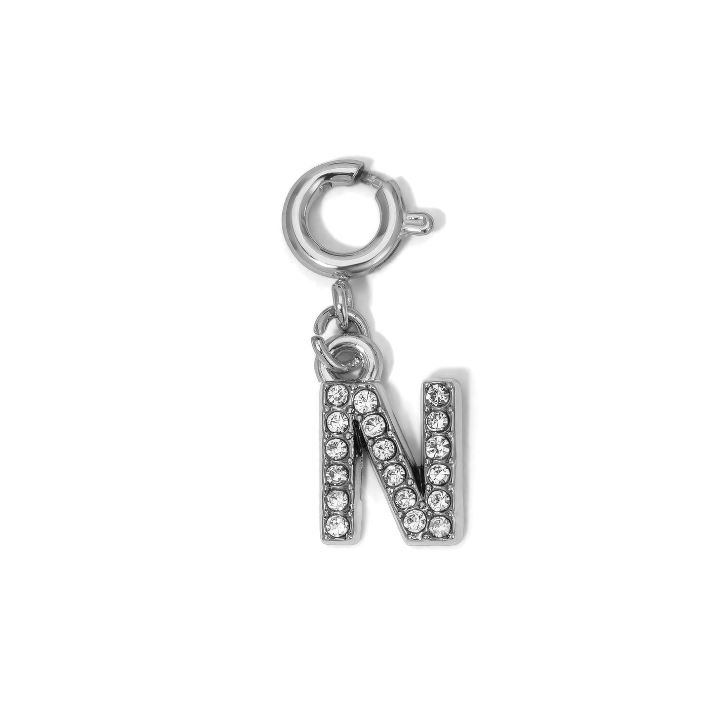 silver letter n charm with crystals