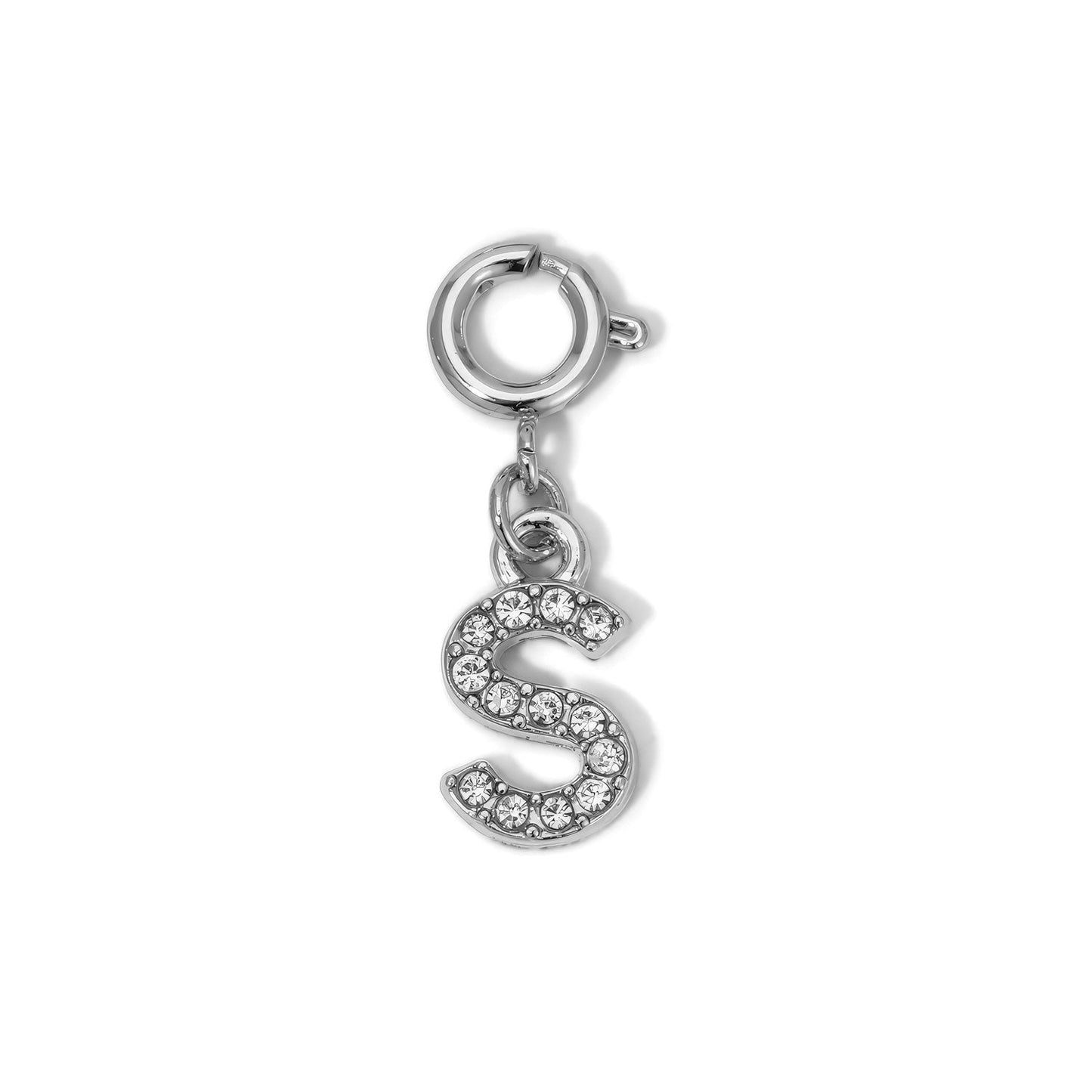 crystal studded silver s letter charm