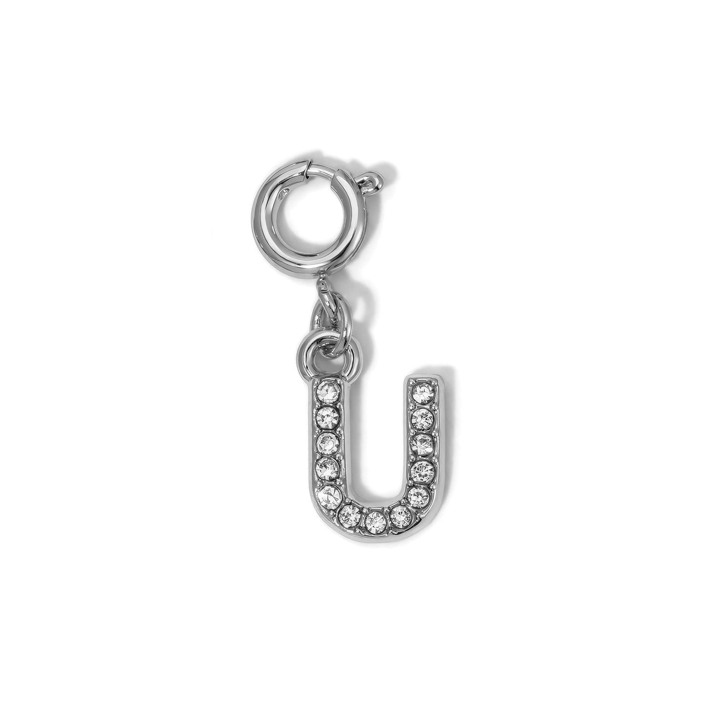 crystal studded u shaped silver charm pendant