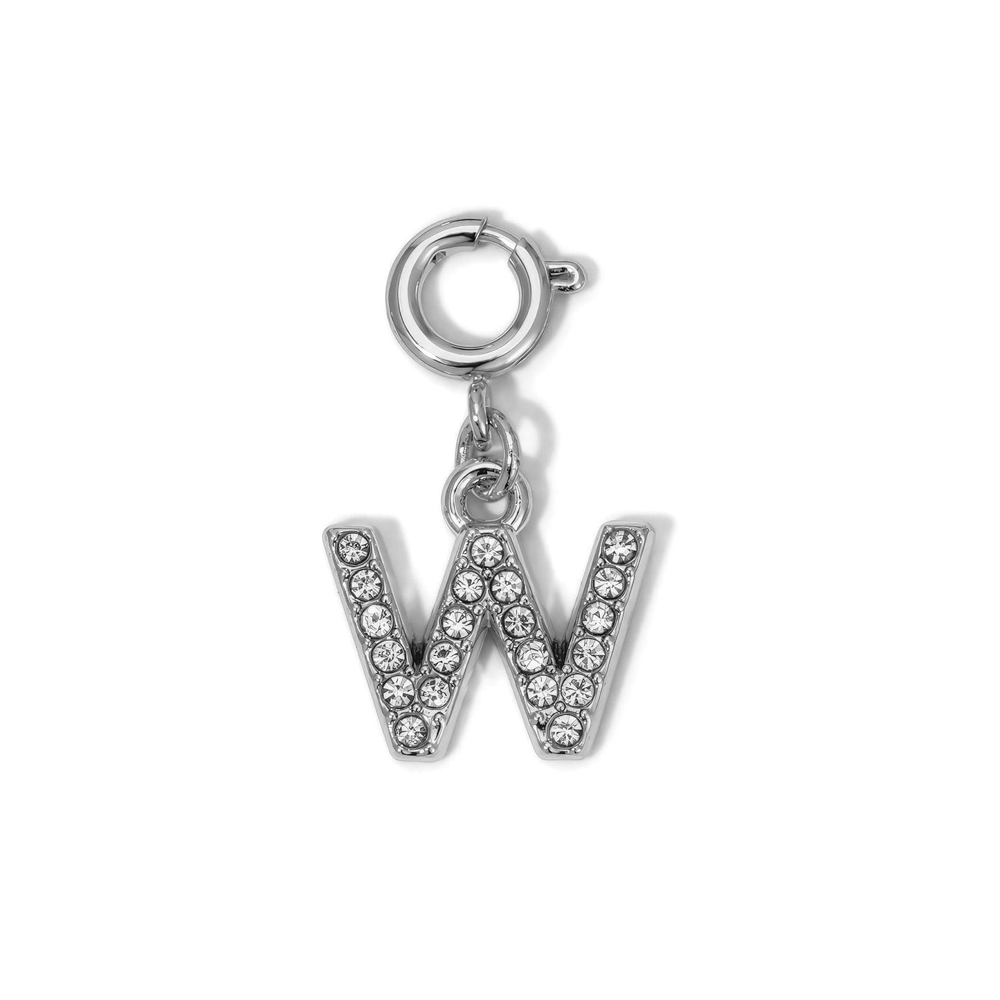 silver letter w charm with diamonds