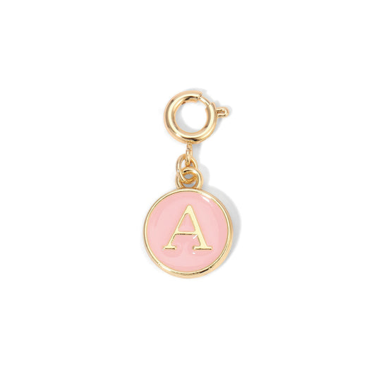 gold initial a charm on pink enamel background