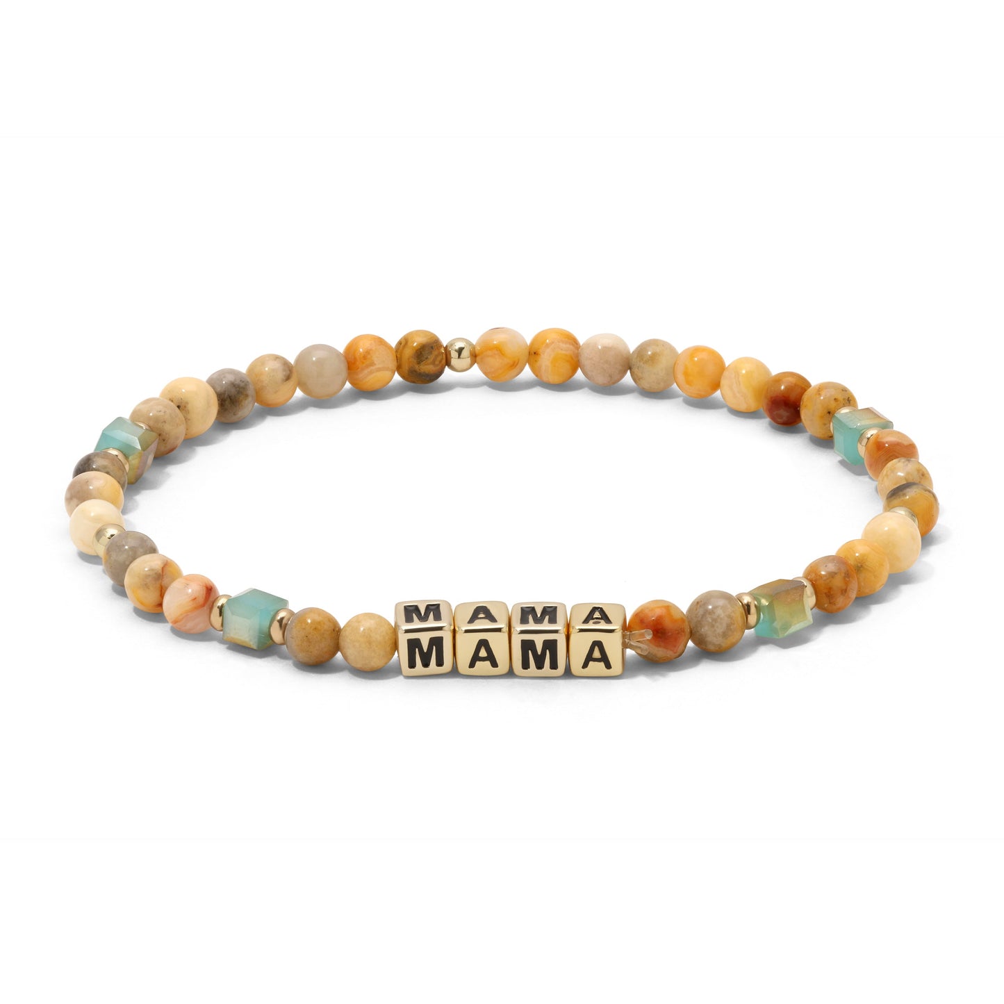 mama beaded bracelet with orange and blue stones