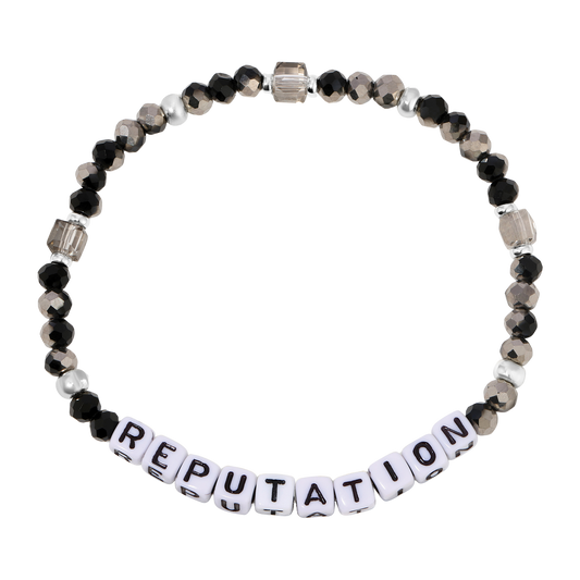 Beaded bracelet with 'REPUTATION' letters on a white background
