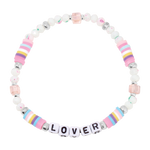 Colorful beaded bracelet with 'LOVER' letters on a white background