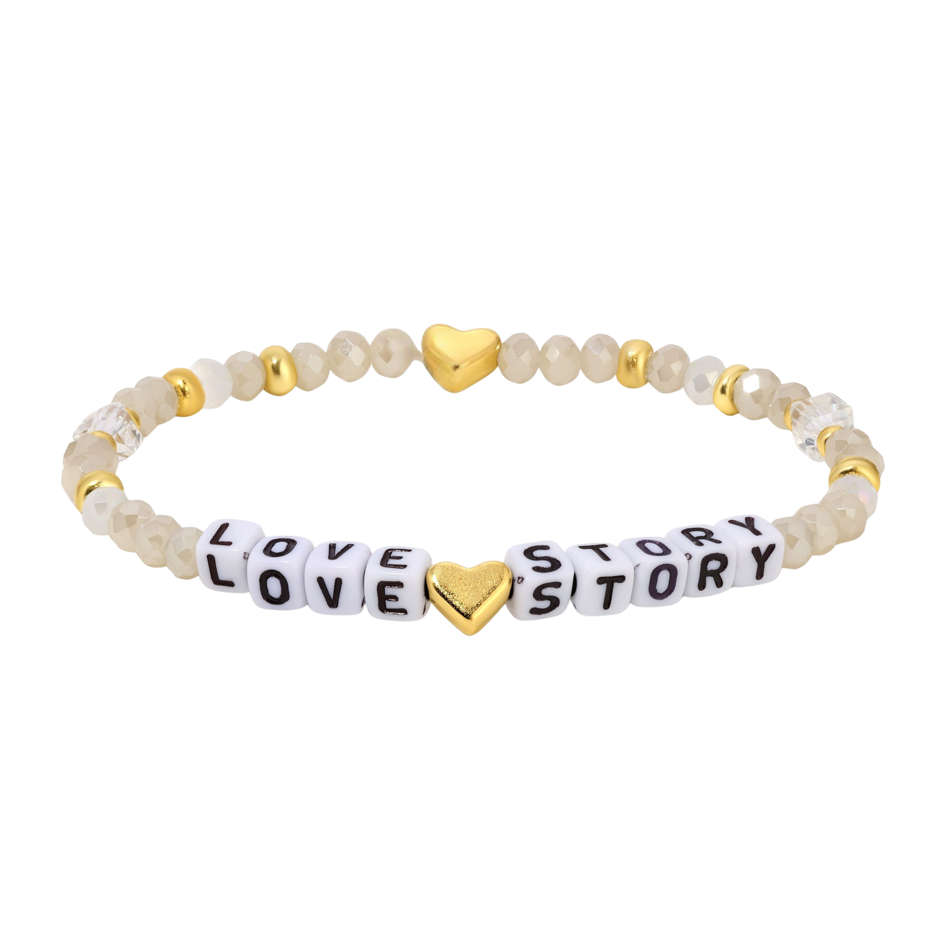 love story beaded bracelet with gold heart charms