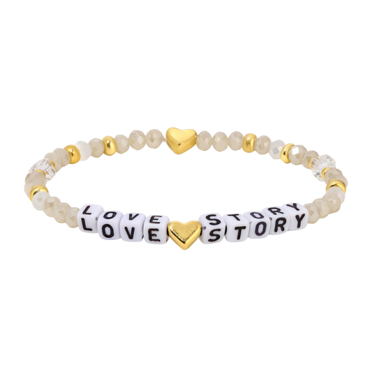 love story beaded bracelet with gold heart charms