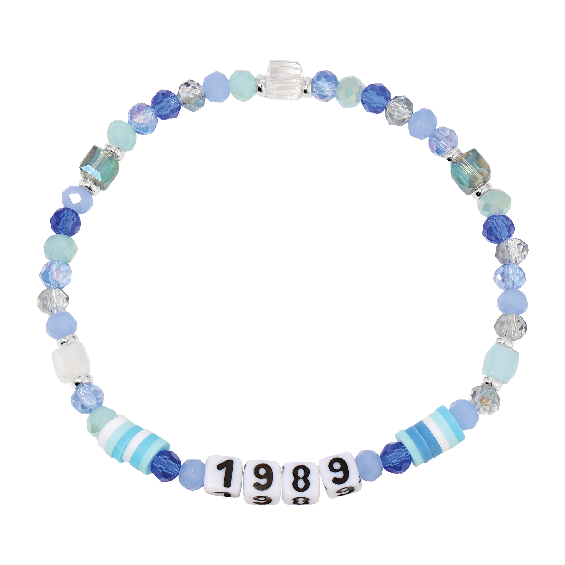 Beaded bracelet with '1989' beads on a white background