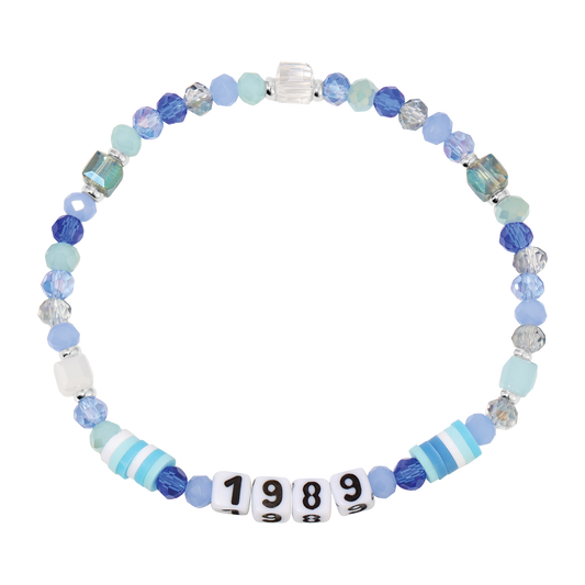 Beaded bracelet with '1989' beads on a white background