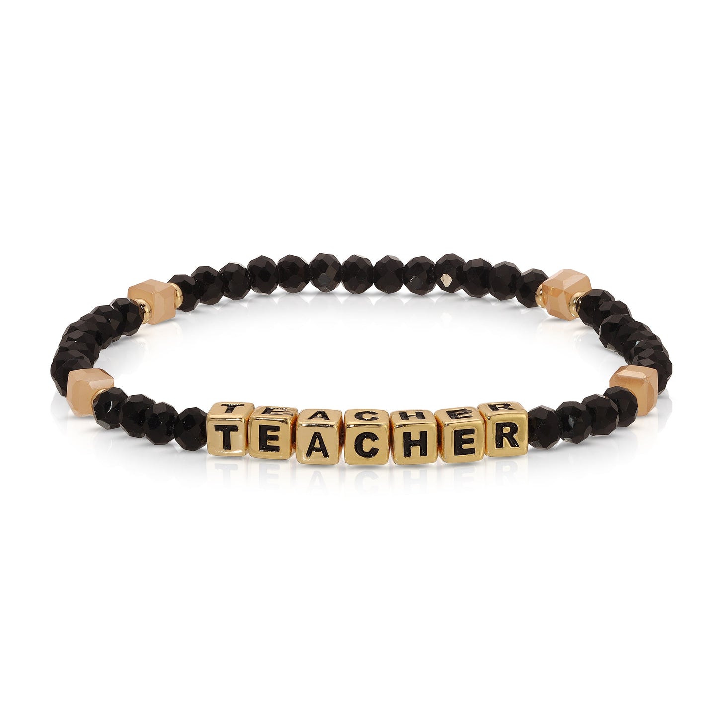 teacher beaded bracelet with black and gold cubes