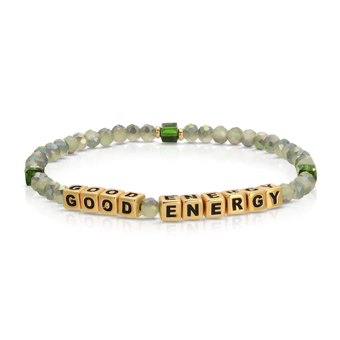 green beaded bracelet with good energy cube beads