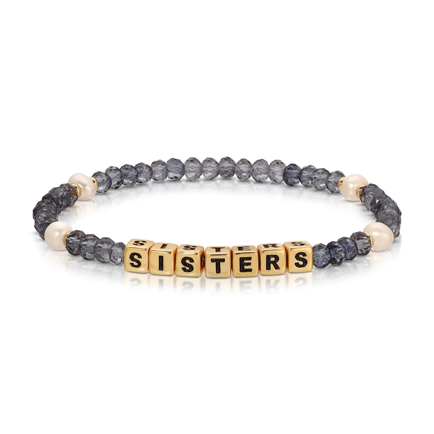sisters beaded bracelet with gold letter blocks