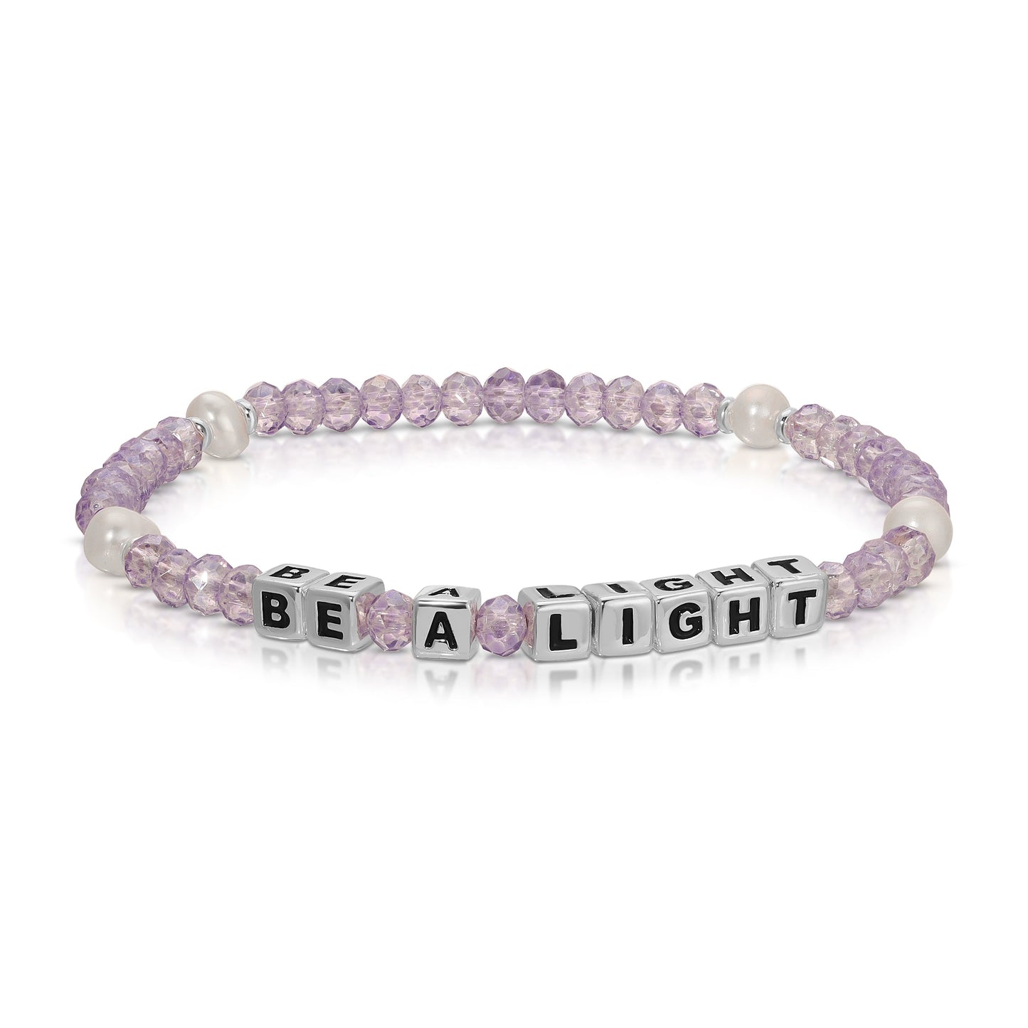 purple beaded bracelet with be a light letters