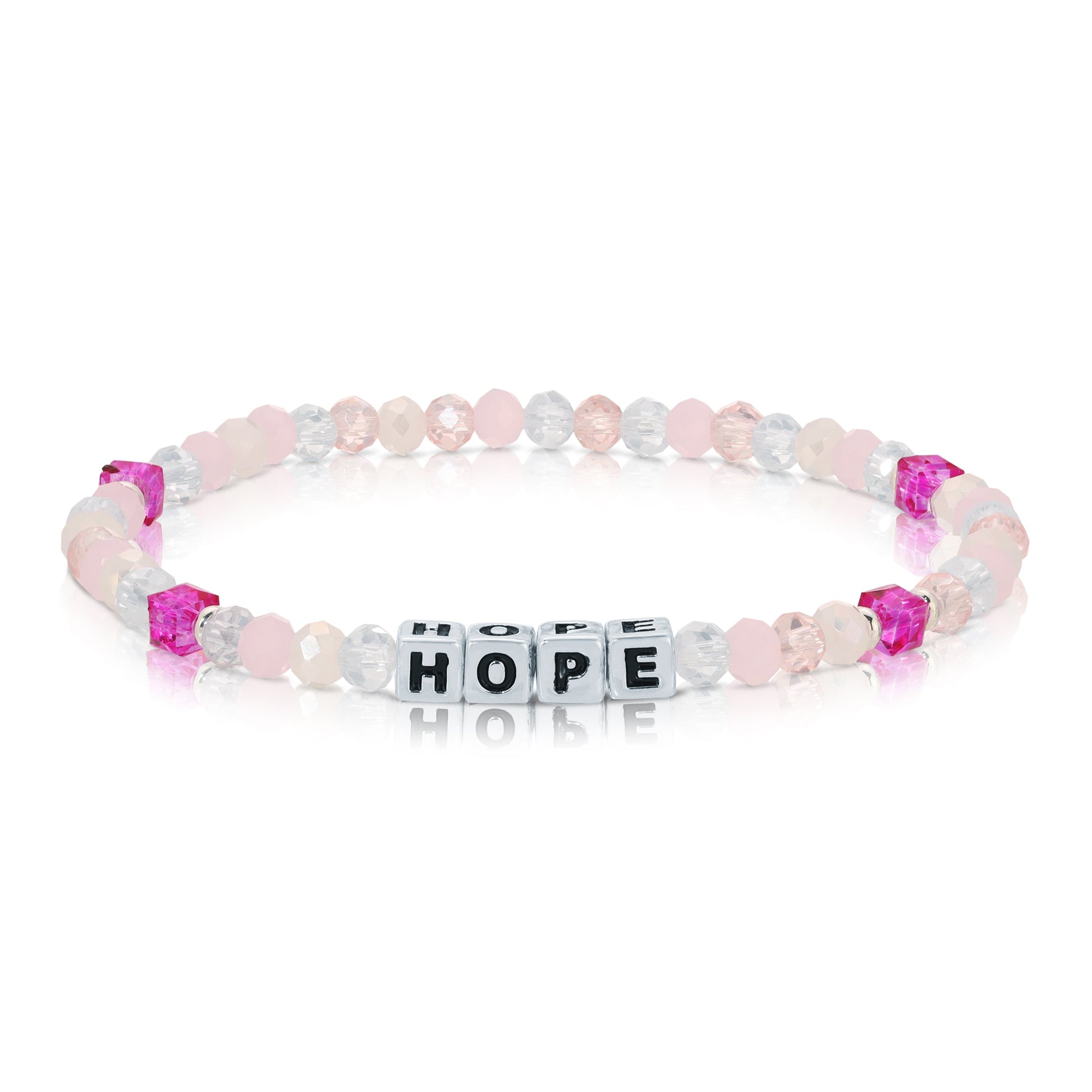 bracelet with hope letter beads and pink crystal beads