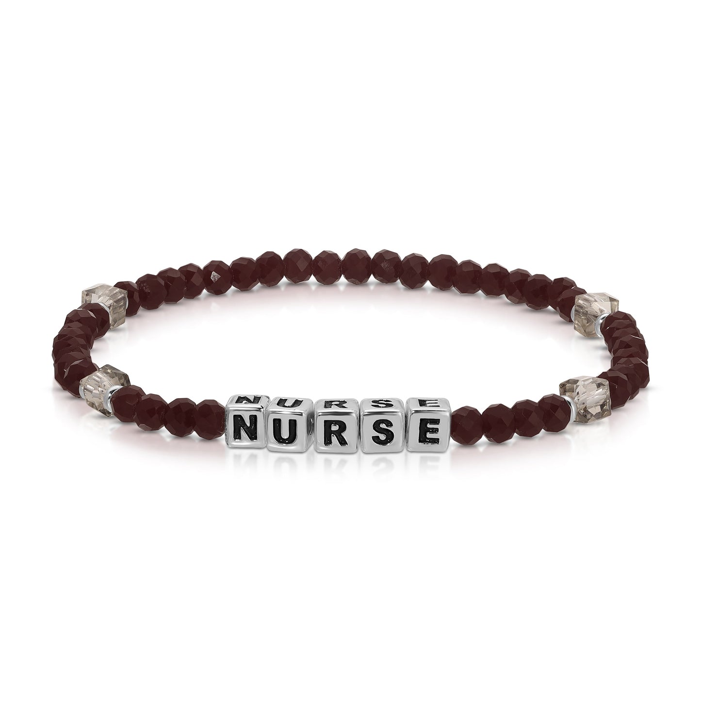 nurse beaded bracelet with dark red and clear beads