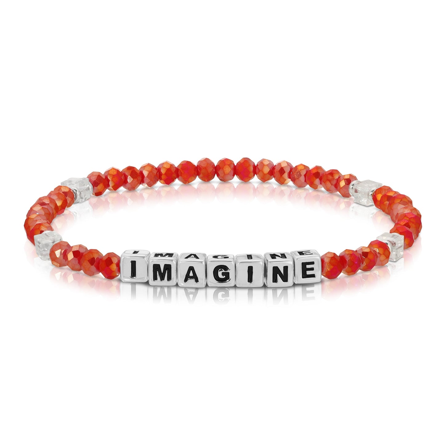 red beaded bracelet with imagine letters