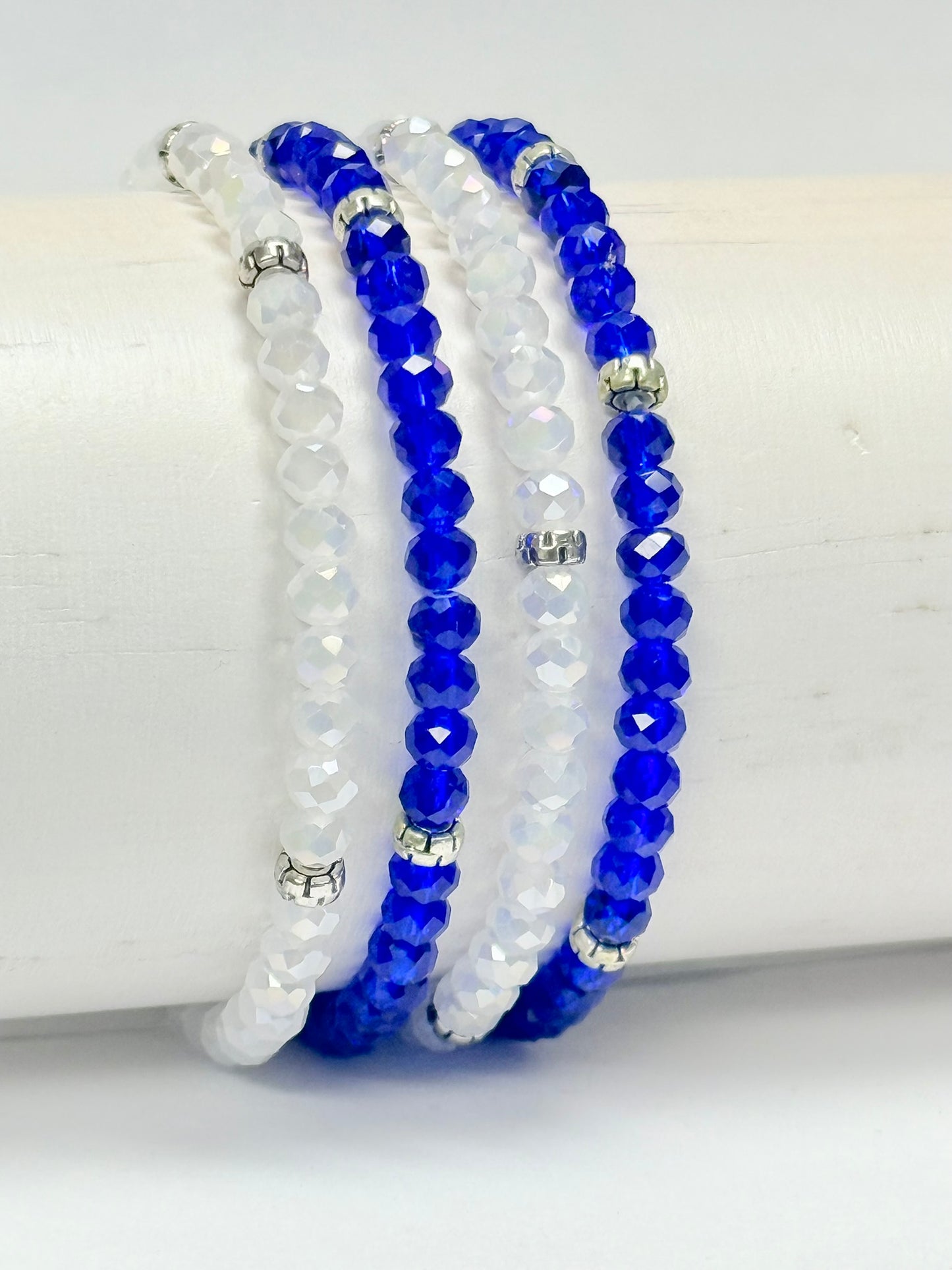 Hanukkah Blue and White Crystal Bracelets - set of 4