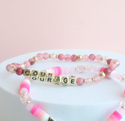 COURAGE Breast Cancer Awareness Colorful Word Bracelet