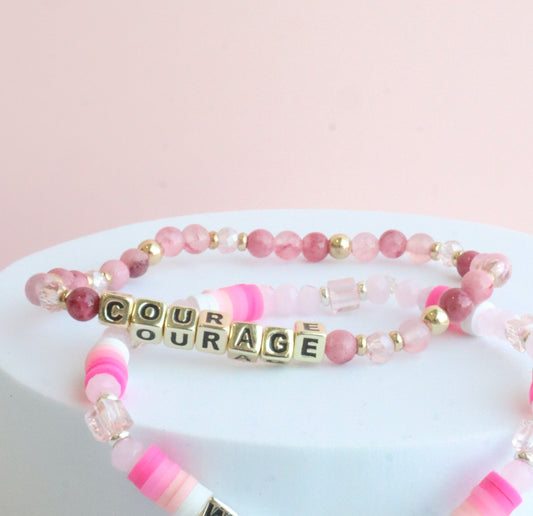 COURAGE Breast Cancer Awareness Colorful Word Bracelet