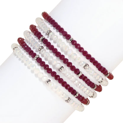 beaded bracelet set with red and white crystals