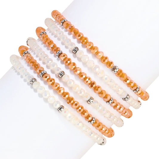 Burnt Orange and White Mini-Crystal Bracelets - Set of 6