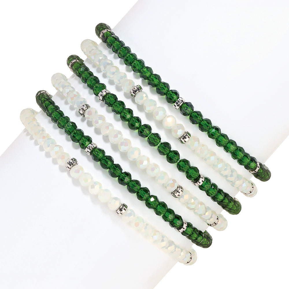 bracelets with green and white beads on white background