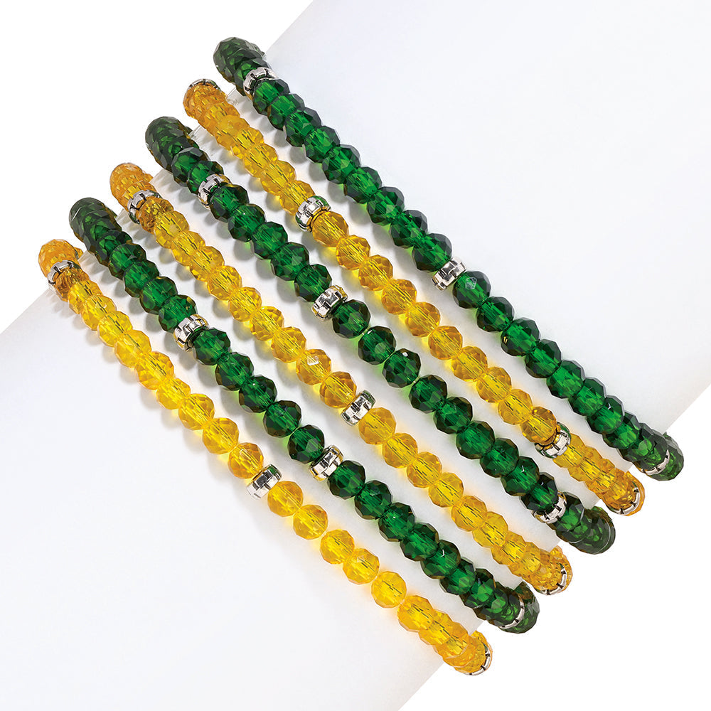green and yellow beaded bracelets stack
