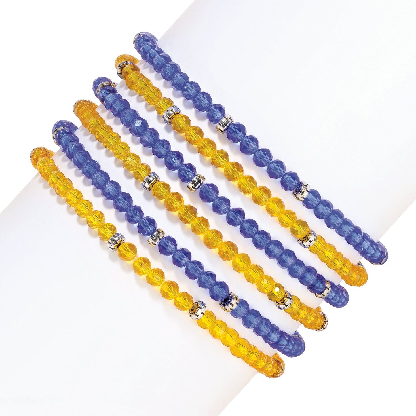 colorful beaded bracelets on white background