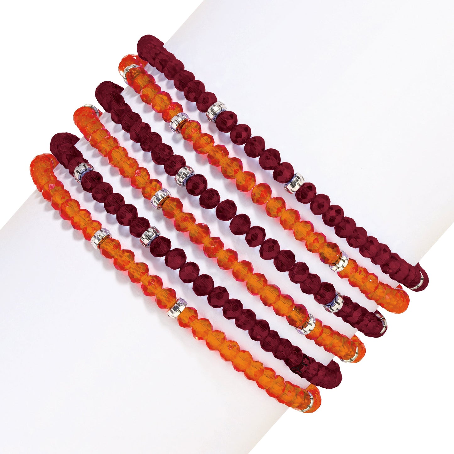 colorful beaded bracelets on white background