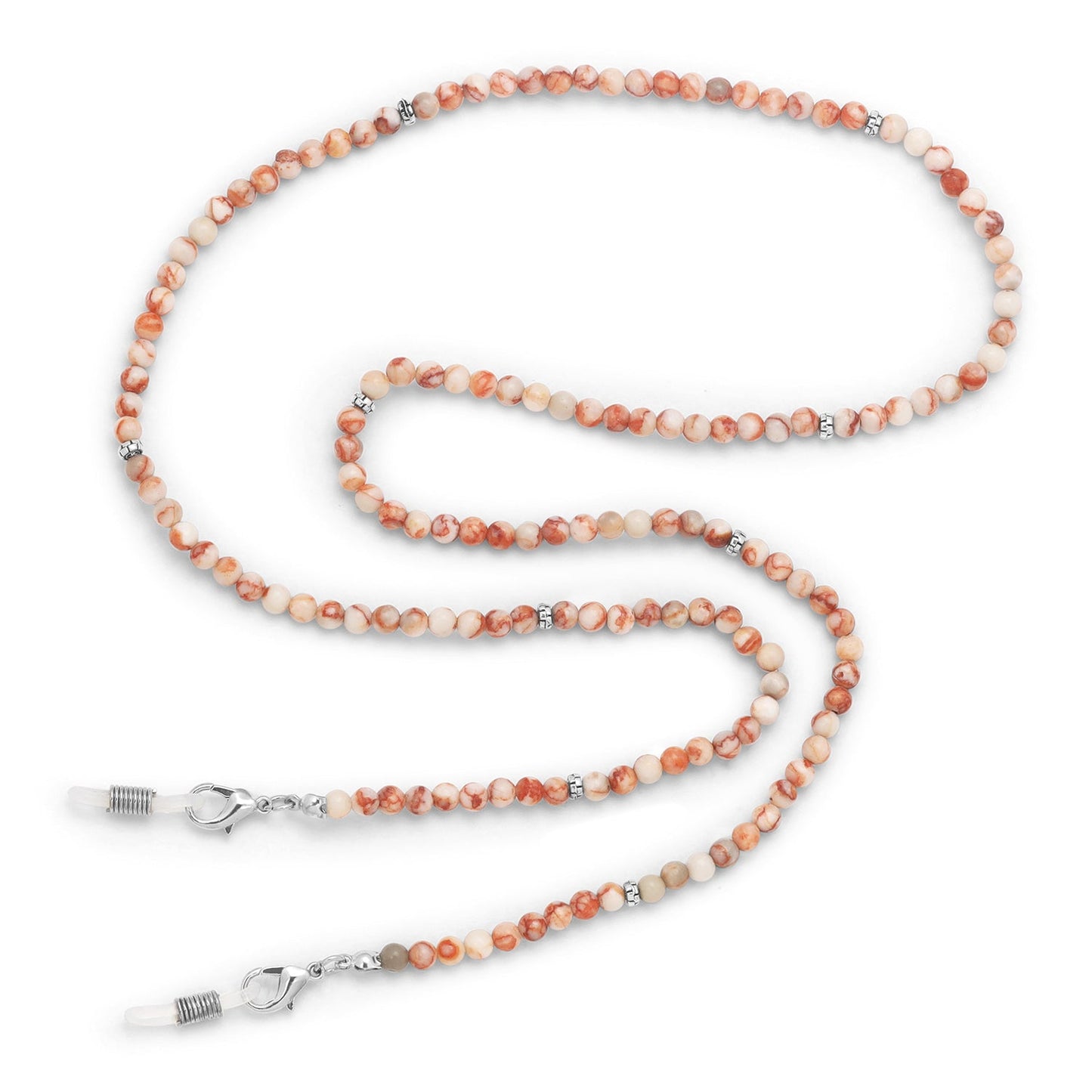 beaded eyeglass holder chain coral white marbled design