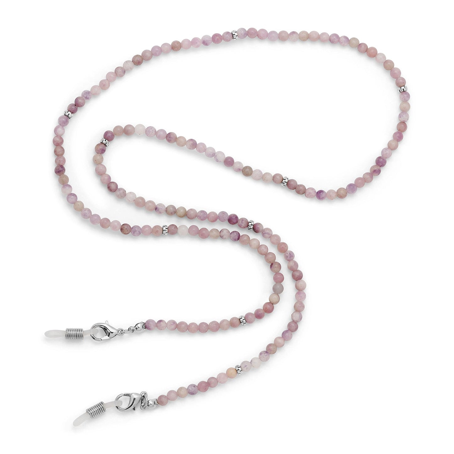 pink stone beaded necklace with silver accents