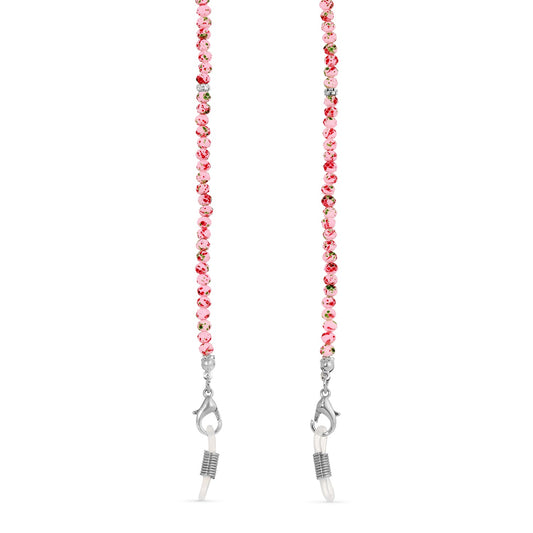 pink beaded glass chain with silver clasps