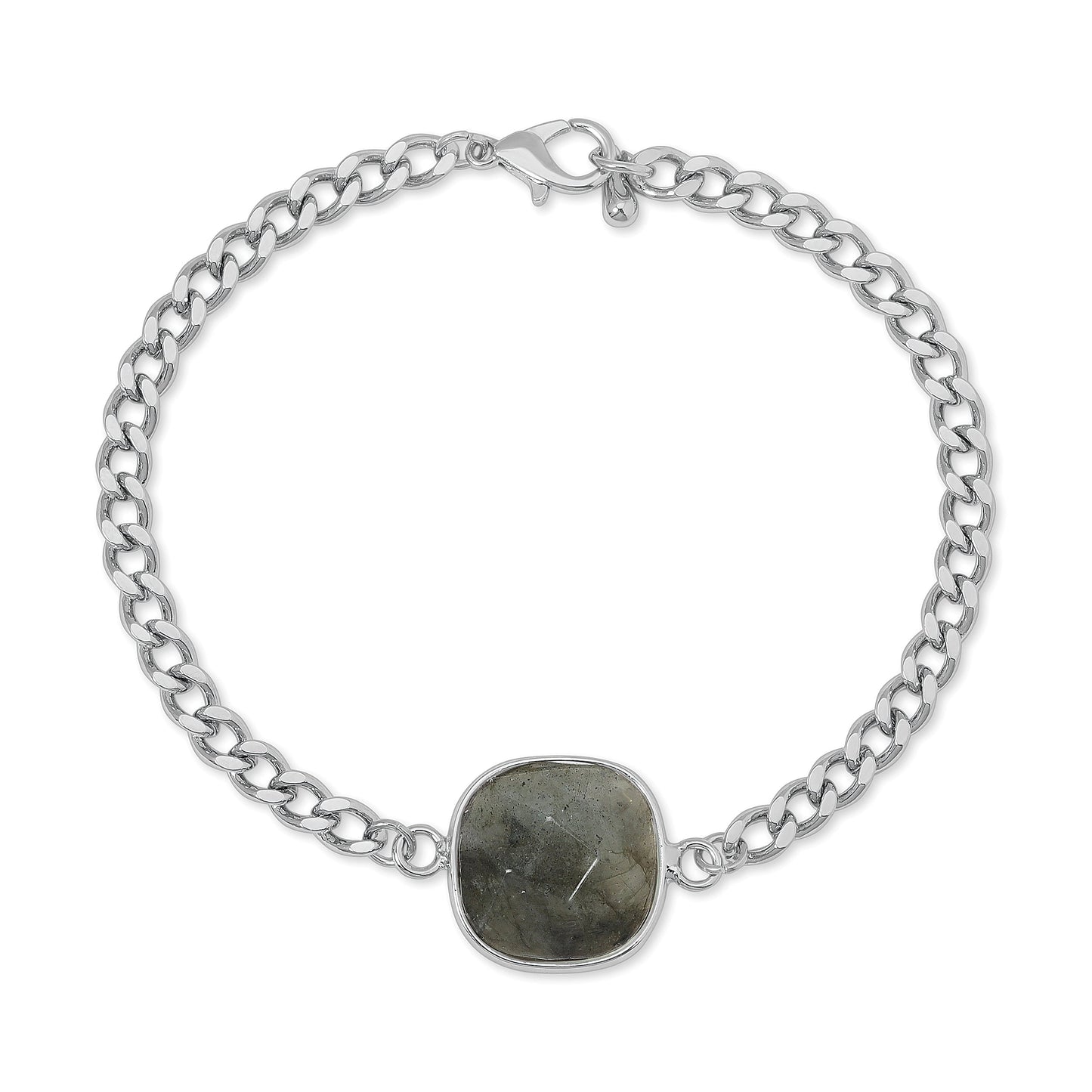 silver chain bracelet with square stone centerpiece