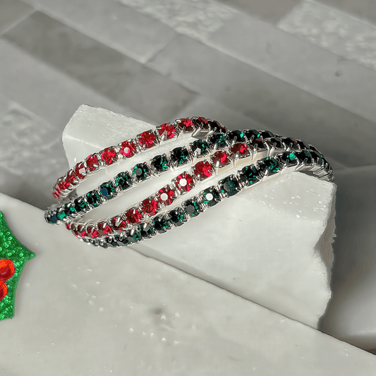 Red and Green Crystal Tennis Bracelets - Set of 4