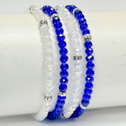 Hanukkah Blue and White Crystal Bracelets - set of 4