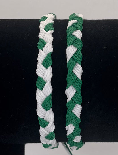 Green and White Team Color Braided Bracelets - Set of 2