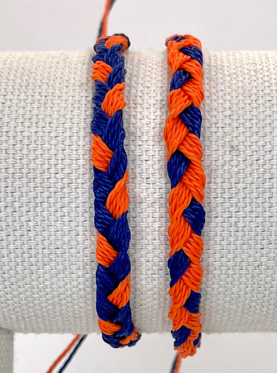 Navy and Orange Team Color Braided Bracelets - Set of 2