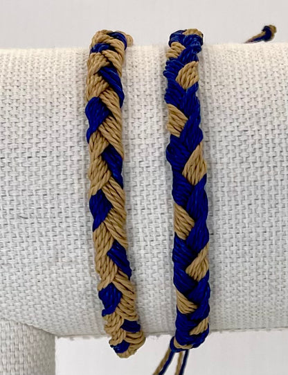 Blue and Gold Team Color Braided Bracelets - Set of 2