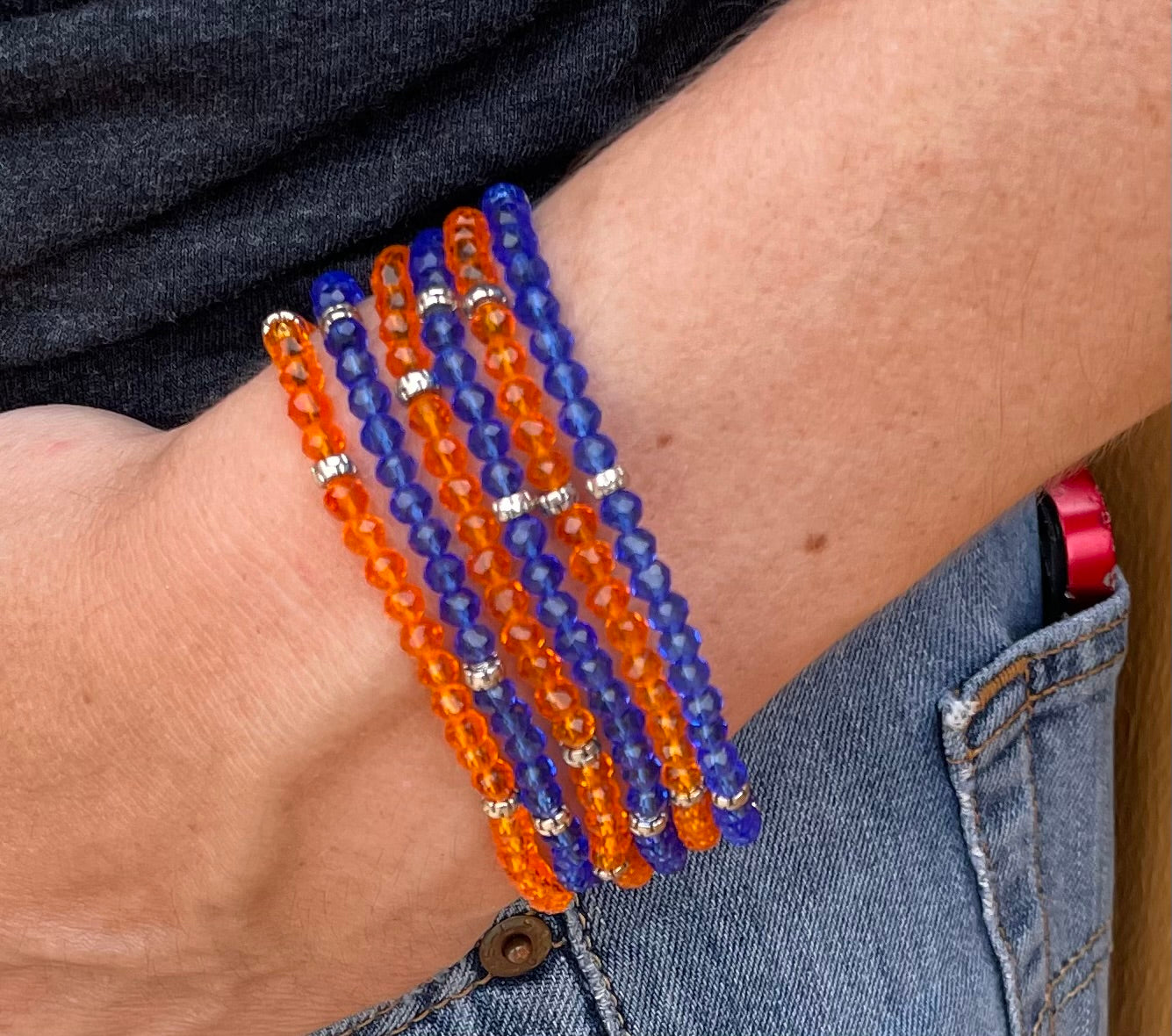 orange & blue mini-crystal bracelet 6-pack
