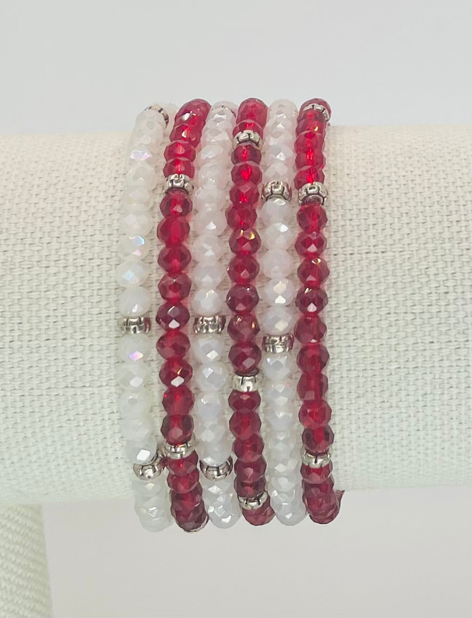 scarlet & white min-crystal bracelet 6-pack