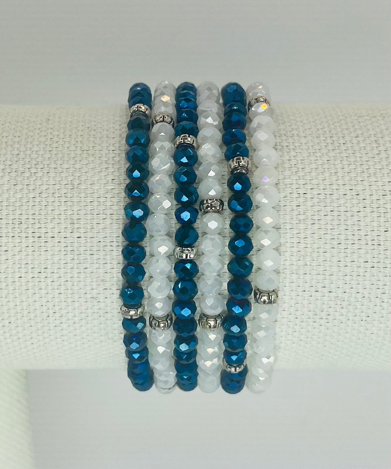 navy & white mini-crystal bracelet 6-pack